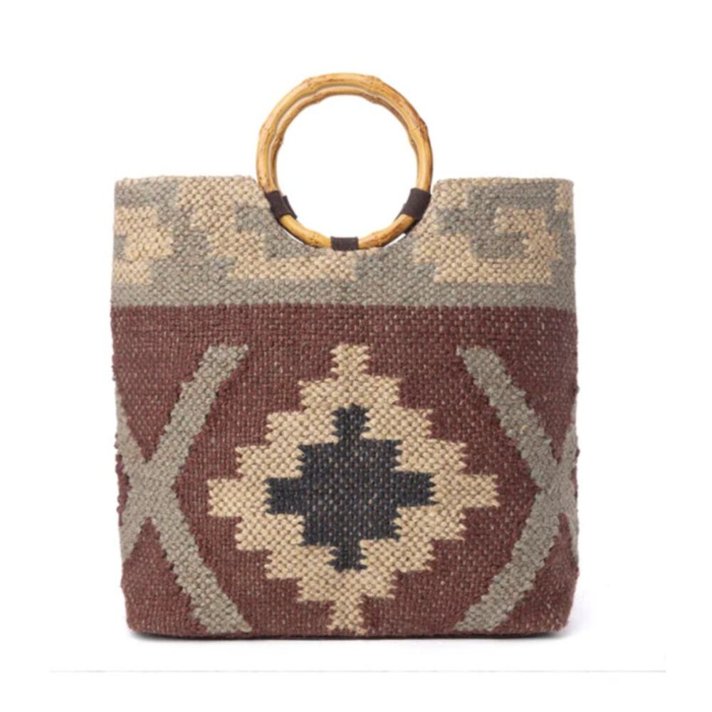 NWT Boutique Western Desert Loom Jute Tote Bag in Harvest Clay - Picture 3 of 4